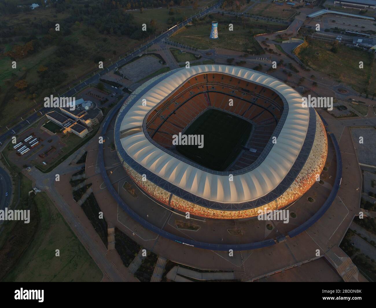 Aerial photo of Soccer City/FNB Stadium in Johannesburg which was home to the 2010 FIFA World Cup Final Stock Photo