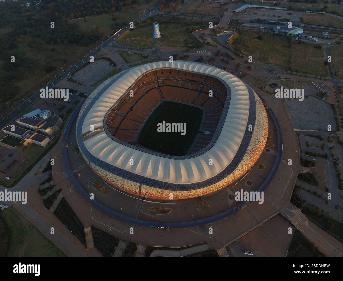 Aerial photo of Soccer City/FNB Stadium in Johannesburg which was home to the 2010 FIFA World Cup Final Stock Photo