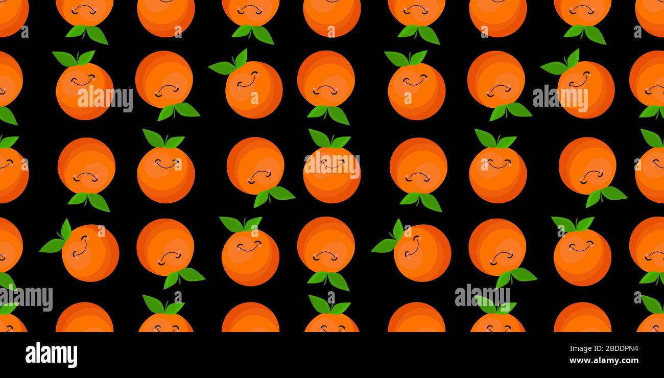 orange pattern on a black background. Cute orange character with face.. Stock Vector
