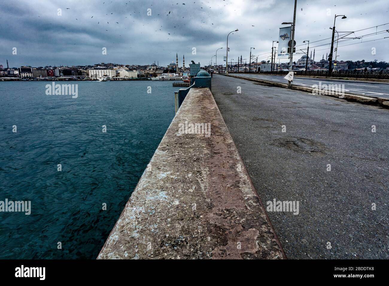 Galata Bridge isolated due to Coronavirus pandemic, Karakoy, Istanbul, Turkey Stock Photo