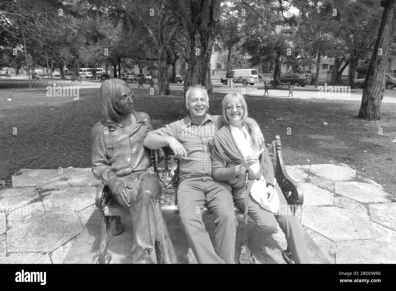 sitting in park singer Beetles Beetle bench watch smile happy friendly ...