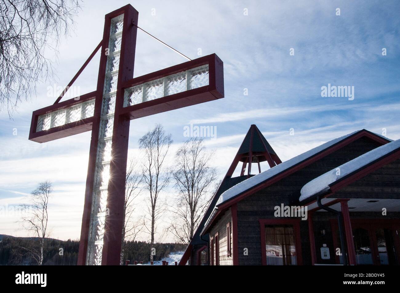 Modern church in the north of Sweden in winter Stock Photo