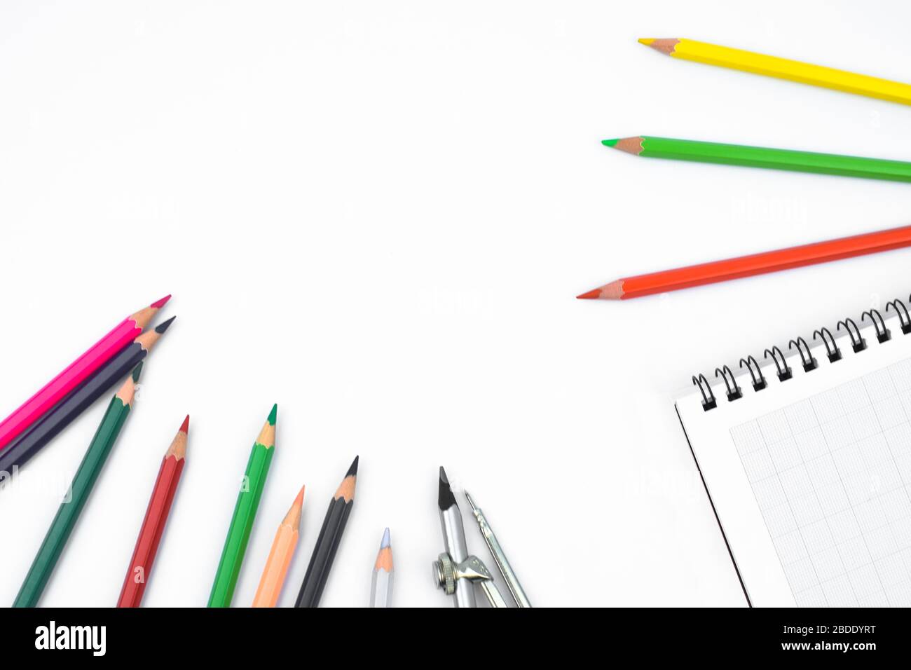 Study materials containing different color pencil,a pencil compass and ...