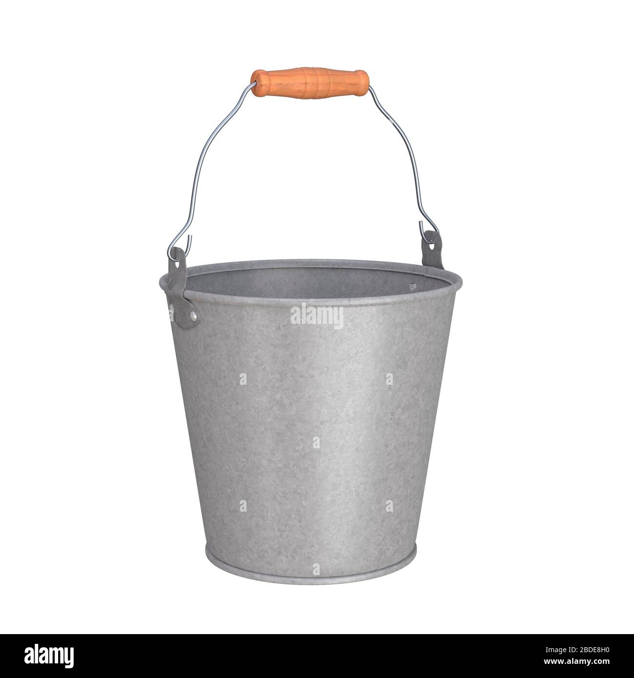 Metal bucket with wooden handle, isolated on a white background. 3d image Stock Photo