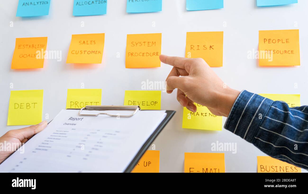 Business Development Sticky Notes young business workers posting with sticky notes stickers reminders ...