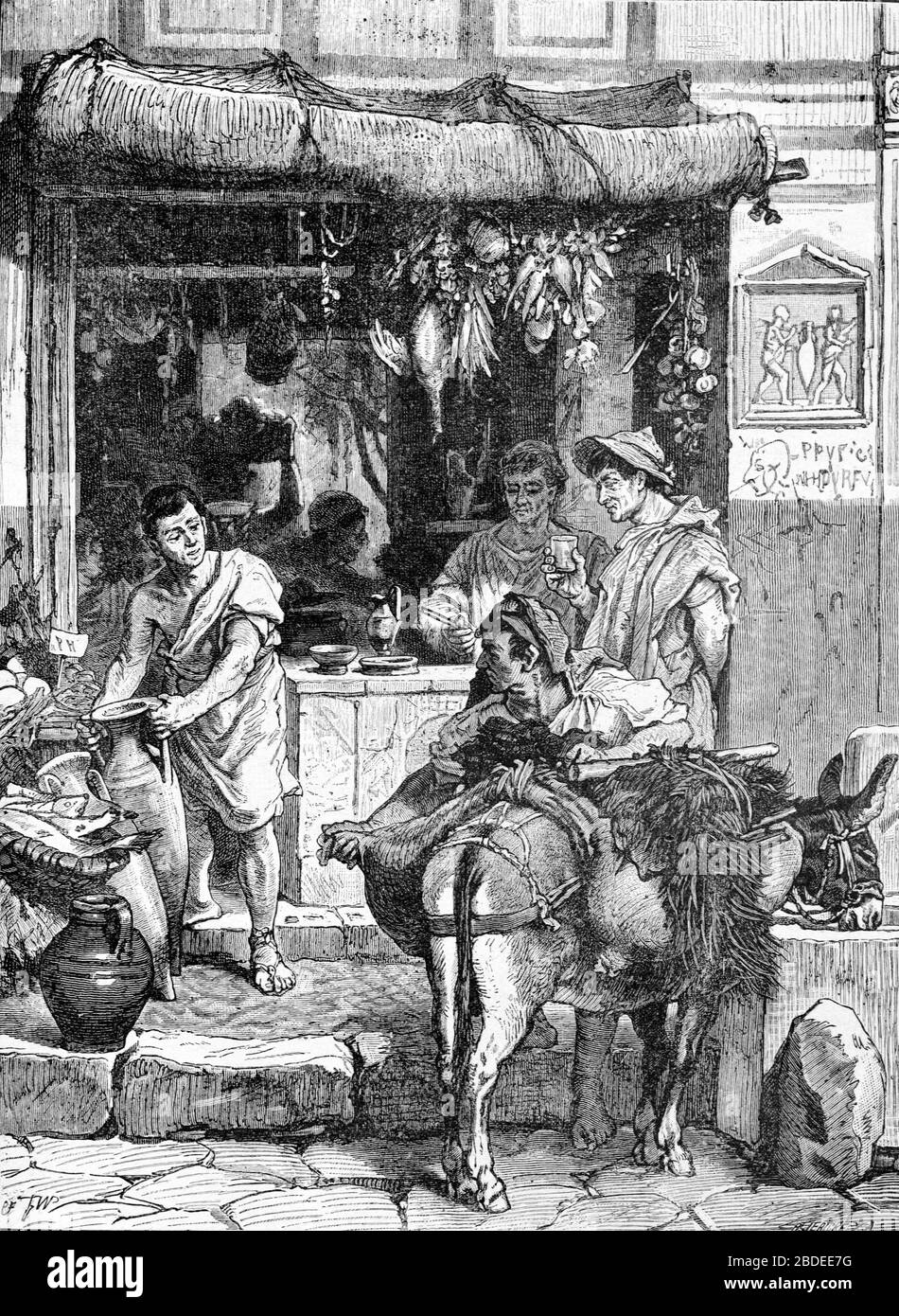 Auberge or Roadside Inn in Ancient Pompei Italy. Vintage or Old Illustration or Engraving 1887 Stock Photo