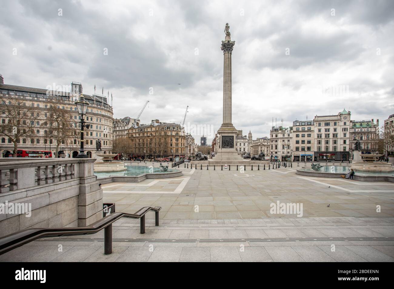 Empty streets during Lockdown around Trafalgar Square Central London, UK at the height of the Corona Virus Pandemic Stock Photo