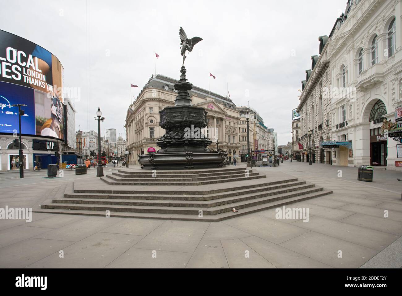 Empty streets during Lockdown in Piccadilly Circus, Central London, UK at the height of the Corona Virus Pandemic Stock Photo