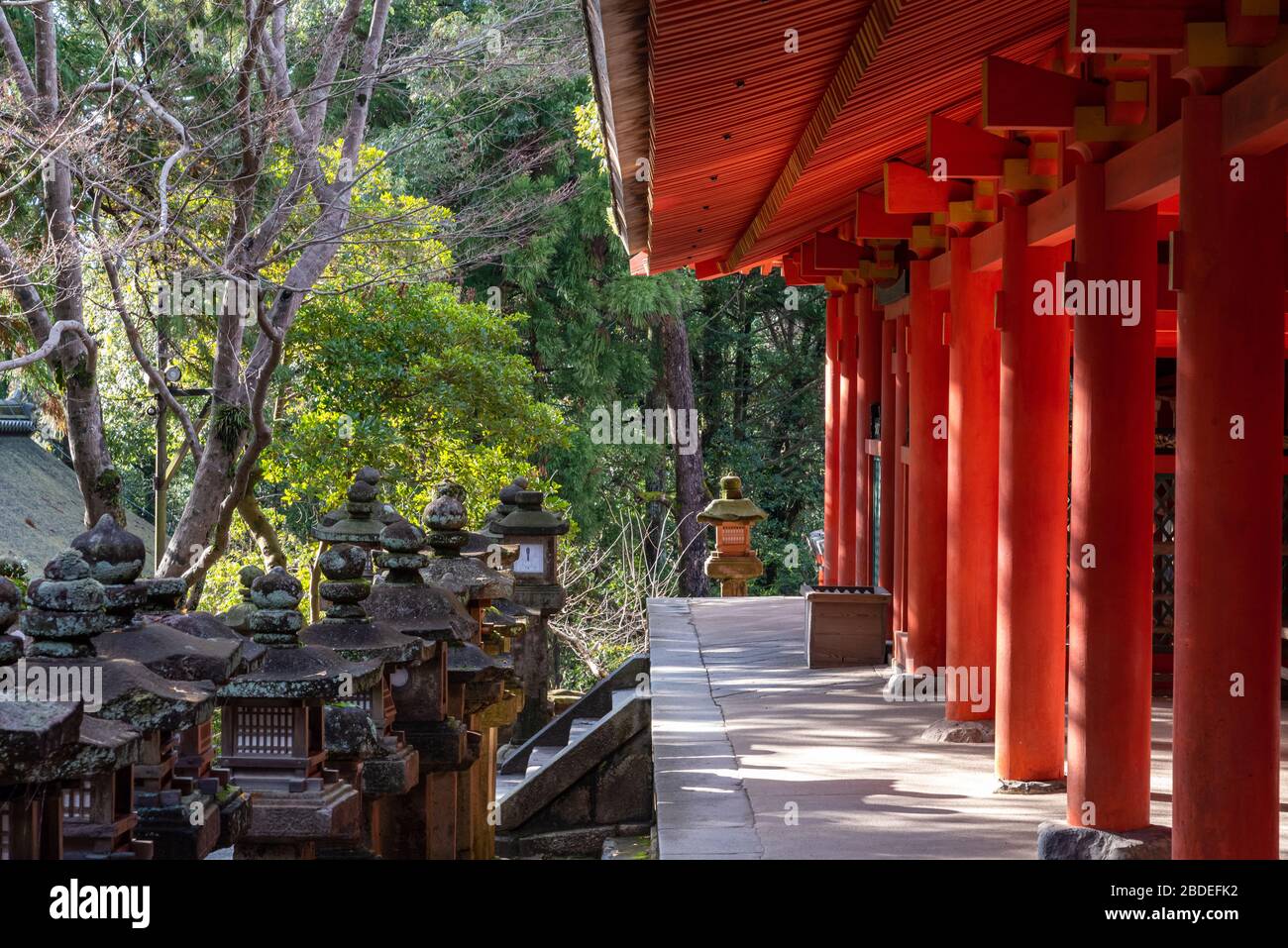 Kasuga Grand Shrine, corridors in the shrine complex and Stone lanterns, Nara Prefecture, Japan Stock Photo