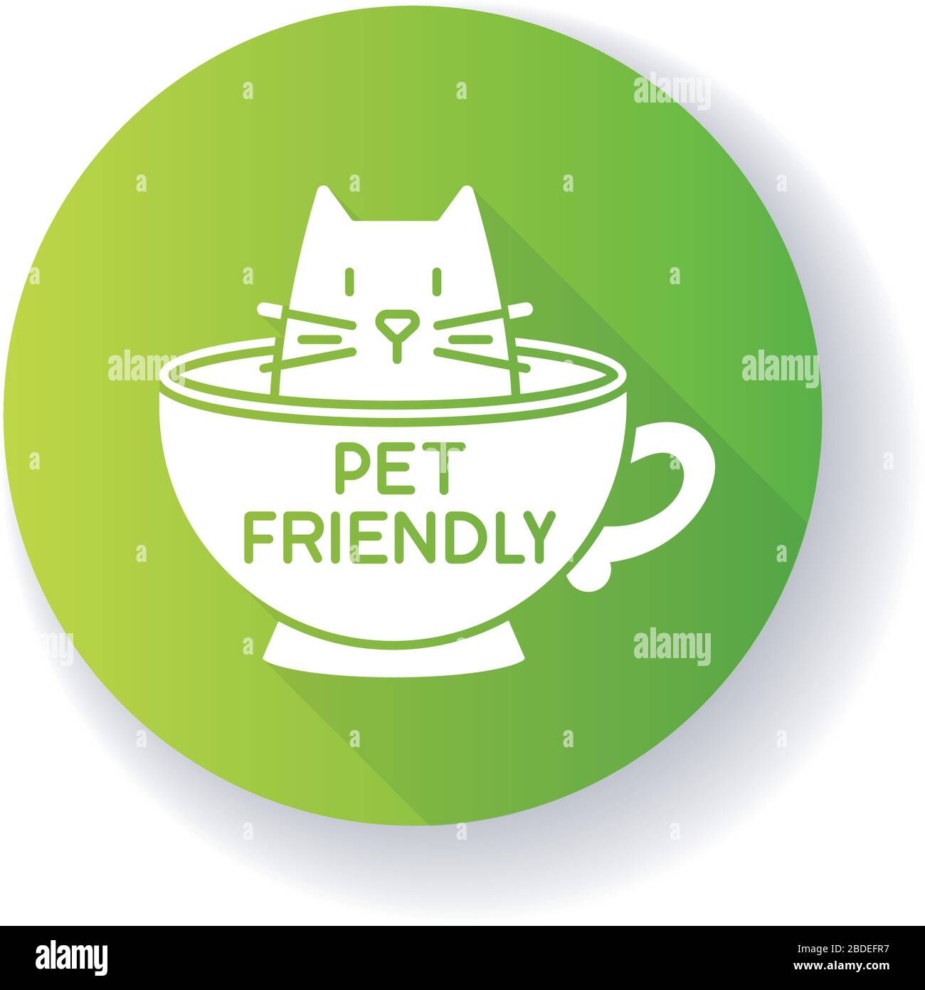 Cat friendly cafe green flat design long shadow glyph icon. Kitten