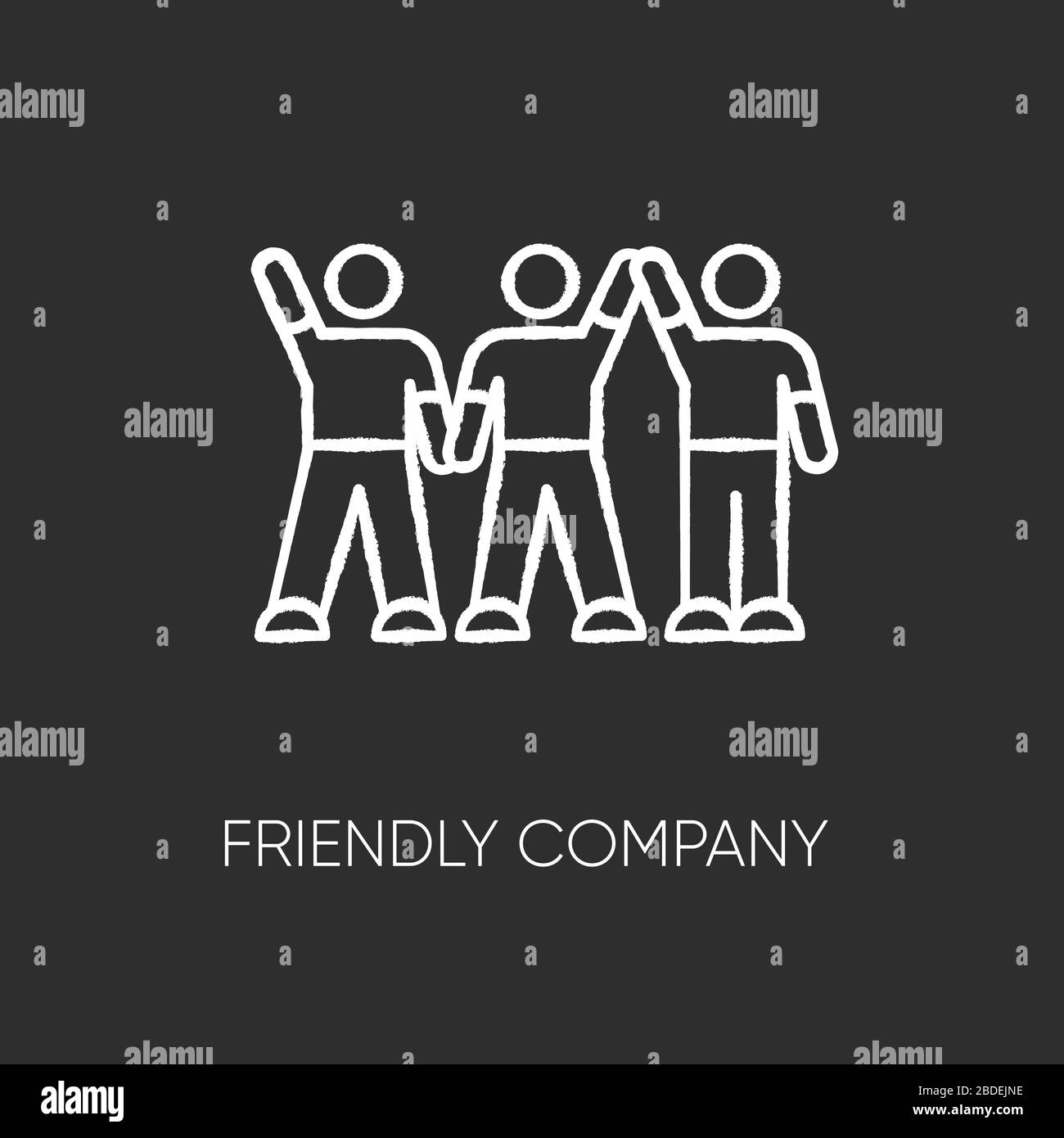 Friendly company chalk white icon on black background. Friendship, social communication, fellowship. Best friends group spend time together. Isolated Stock Vector