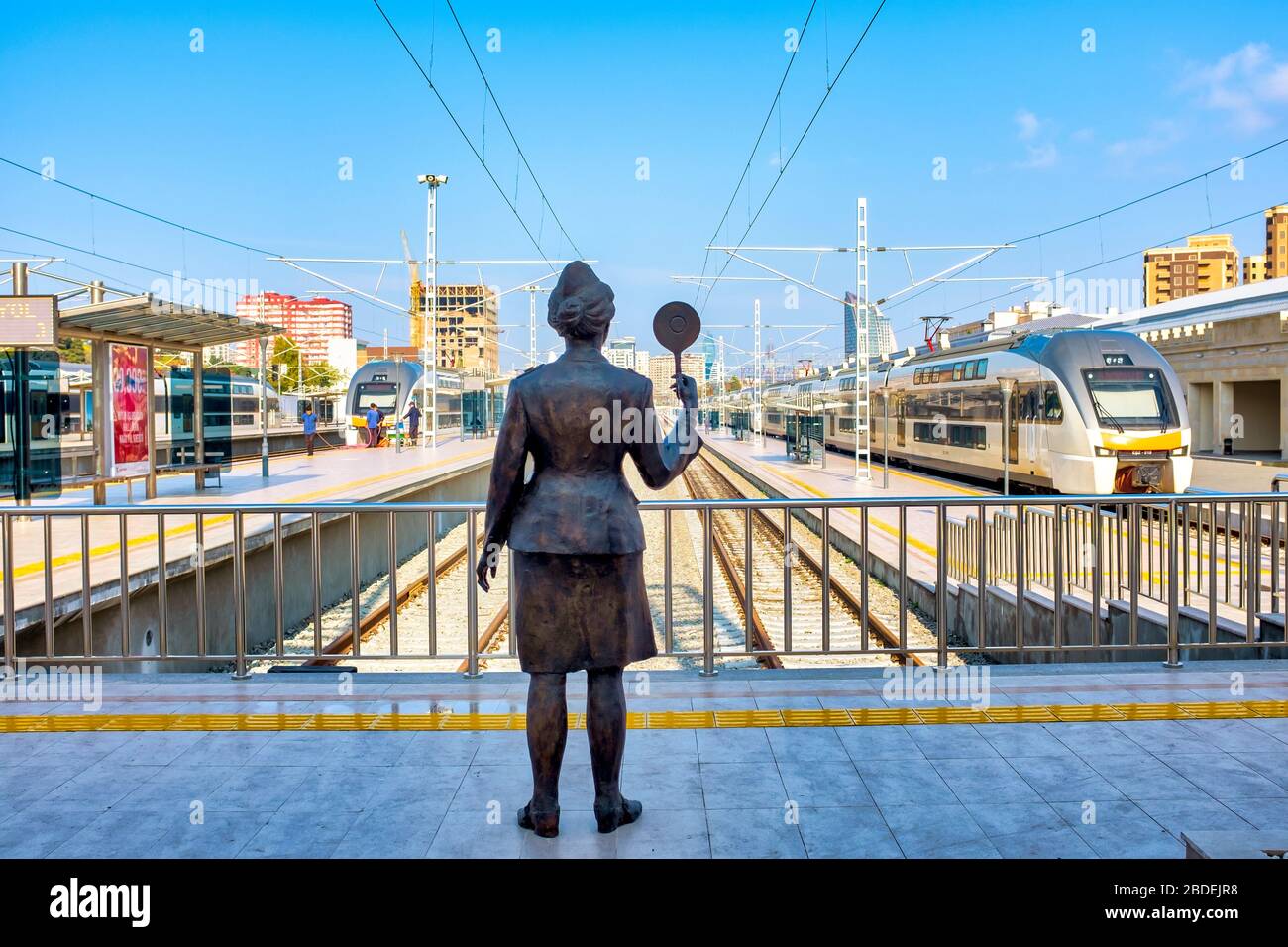 Statue in the Baku Central Railway Station, Baku, Azerbaijan Stock Photo