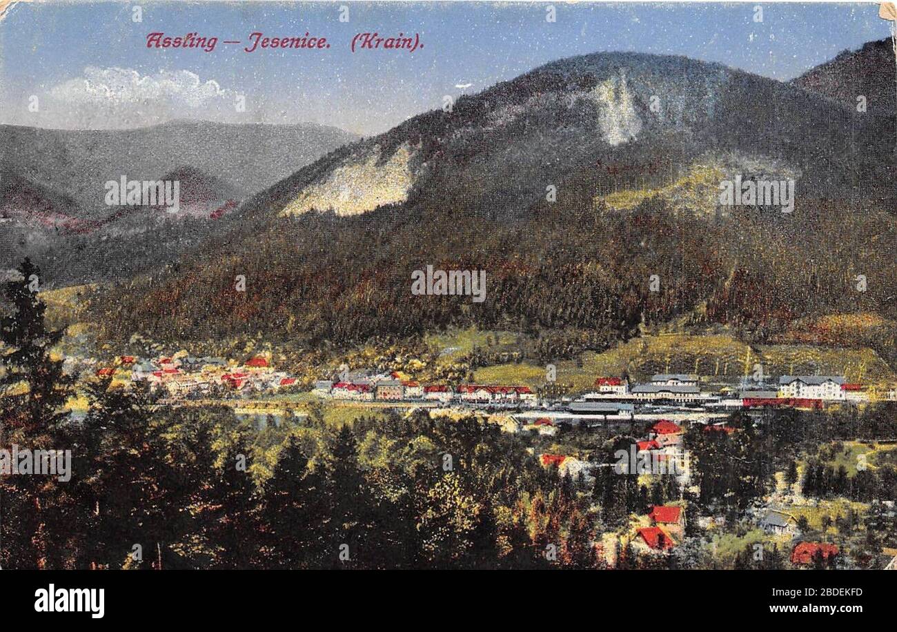 "English: Postcard of Jesenice.; 1918; http://www.ebay.com/itm/B29191-Astling-Jesenice-Krain-slovenia-/121665692868; Purger & Co No. 12828; " Stock Photo