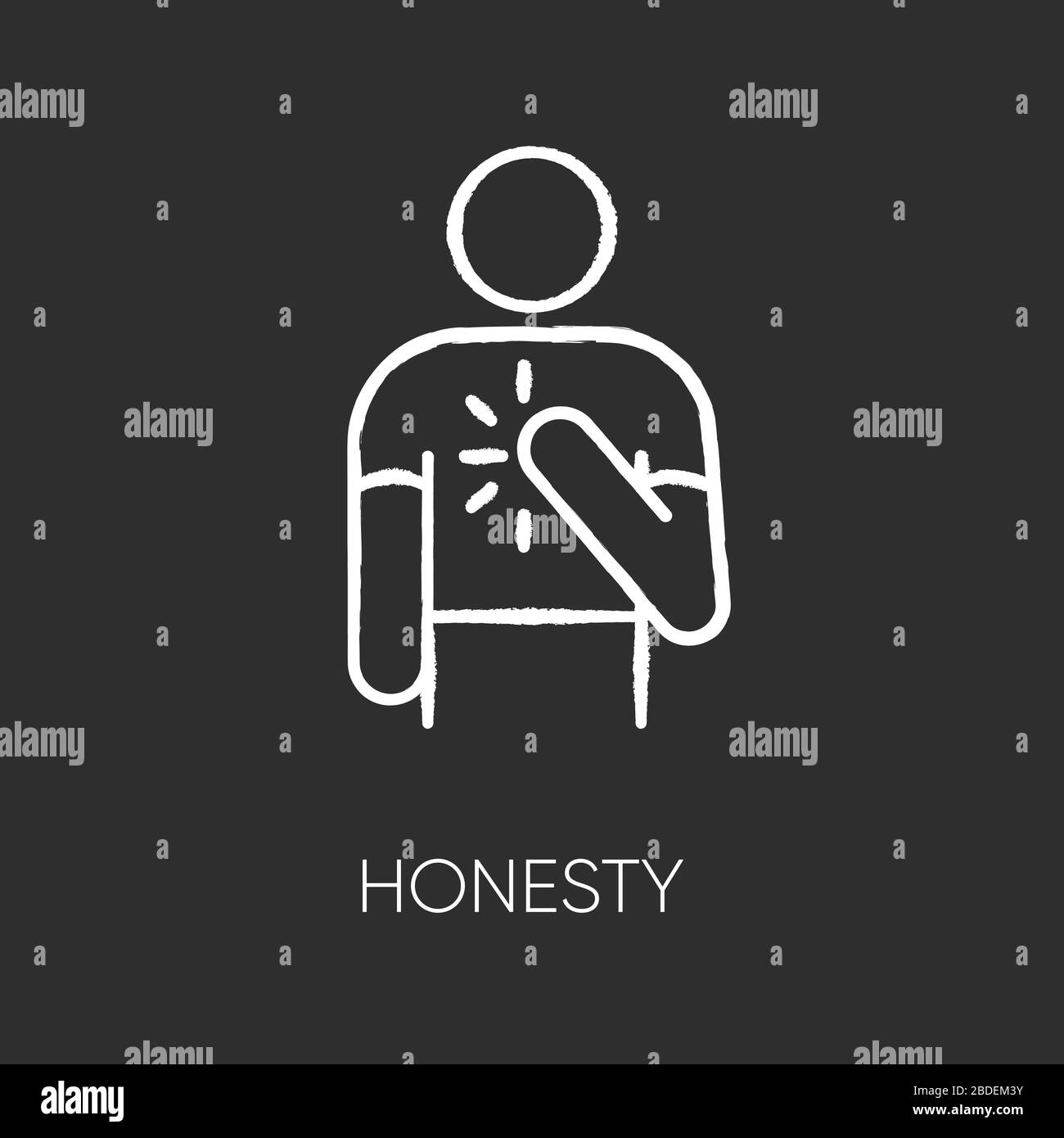 Honesty chalk white icon on black background. Truthfulness, sincerity and credence symbol. Trustworthy, sincere, person. Reliable, genuine friend Stock Vector
