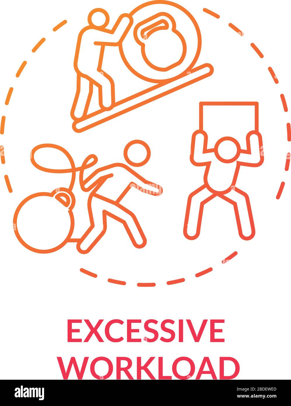 Excessive workload red concept icon. Meeting deadline. Overwhelmed workaholic. Difficult work. Desperate clerk. Burnout cause idea thin line Stock Vector