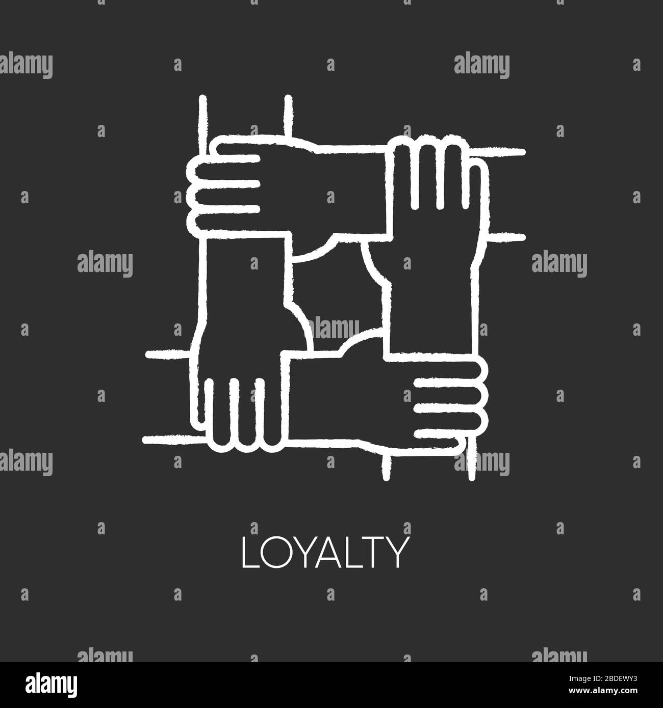 Loyalty chalk white icon on black background. Social connection