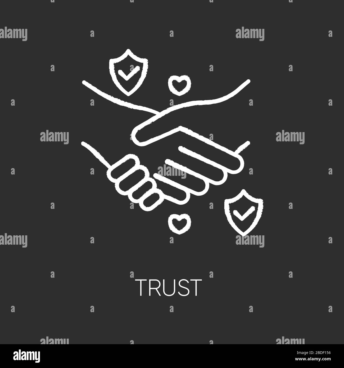 Trust chalk white icon on black background. Strong friendship, reliable