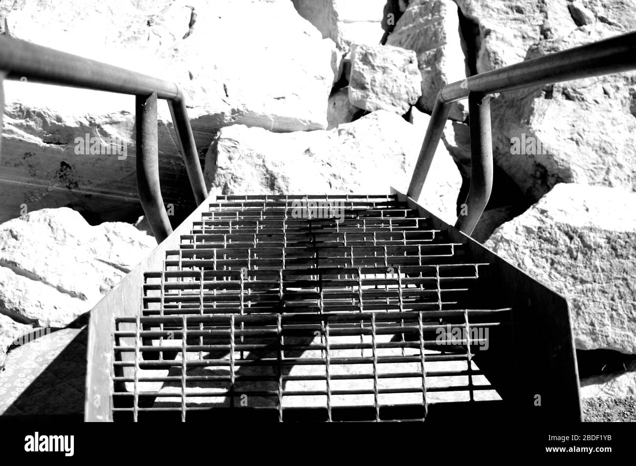 Old steel stair steps to the top of tower. Stock Photo