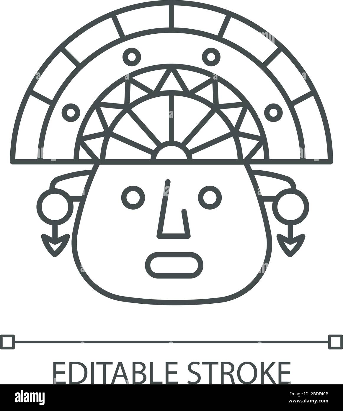 The Incas pixel perfect linear icon. Man face in traditional inca headdress. Peruvian culture. Thin line customizable illustration. Contour symbol Stock Vector