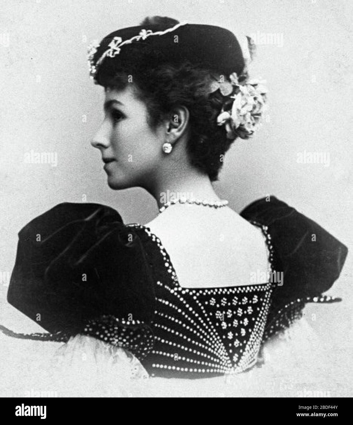 "Photographic postcard of Mathilde Felixovna Kschessinskaya (1872-1971), costumed for the Spanish dance.; 1897; The photograph was taken by an unknown photographer at the photography studio of the Imperial Mariinsky Theatre. I (MrLopez2681) scanned the photo from the book The Great Russian Dancers by Gennady Smakov. Knapf. 1984.; Unknown photographer. Photography studio of the Imperial Mariinsky Theatre. St. Petersburg, Russian Empire.; " Stock Photo