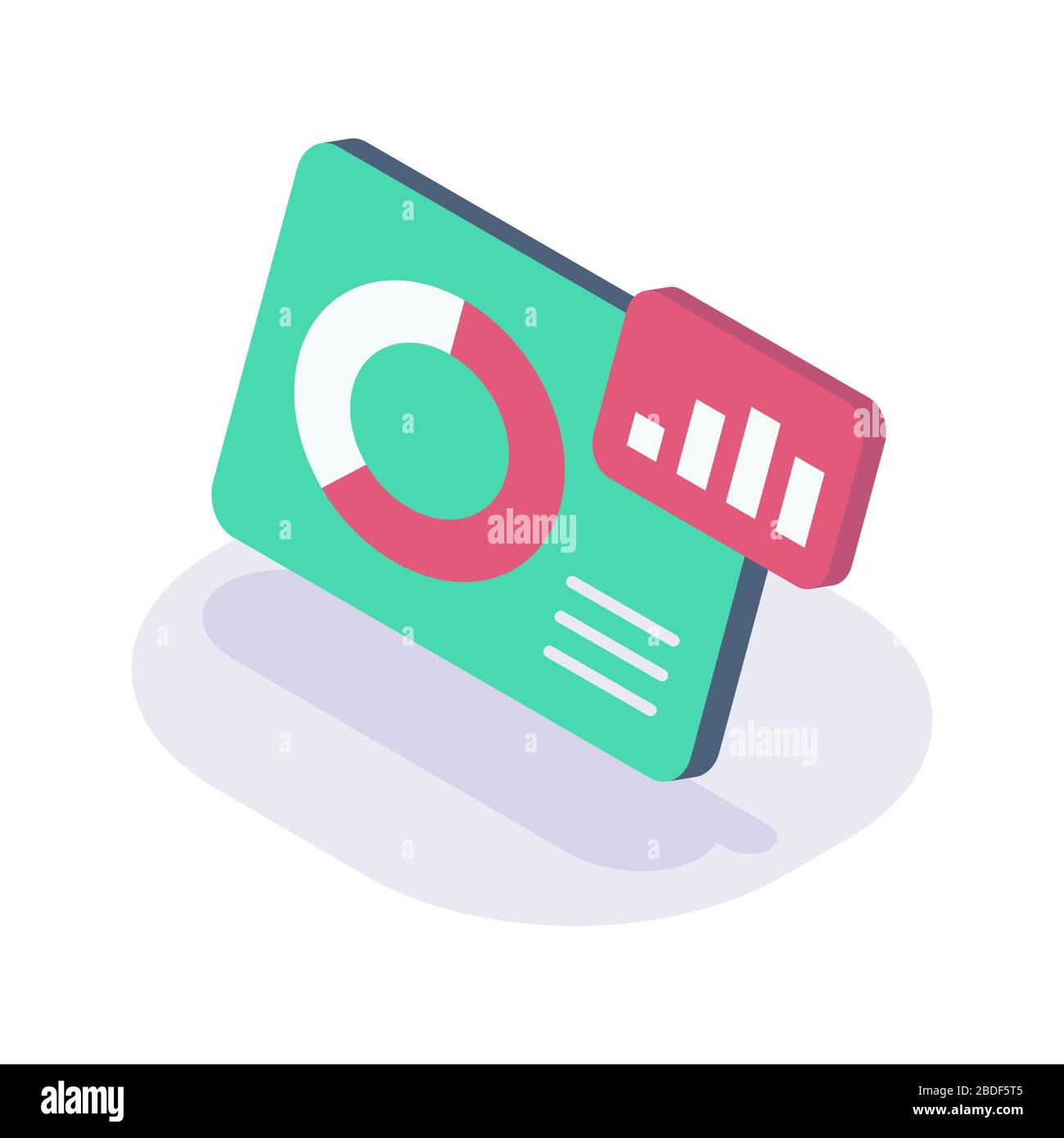 graph chart circle and bar isometric icon with modern flat style color ...