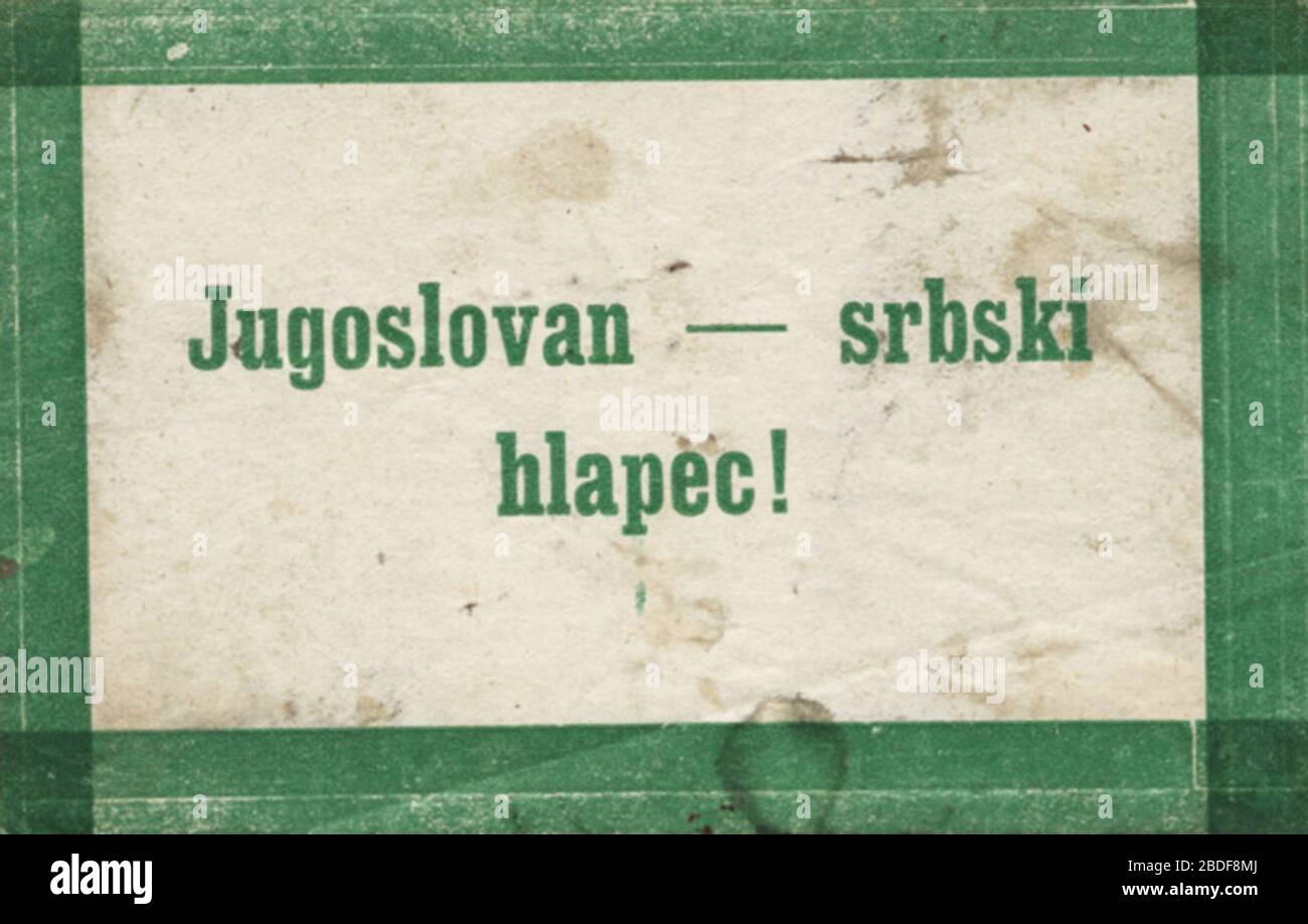 Slovenščina: Nalepka ob plebiscitu Jugoslovan - srbski hlapec!; 1920; This  image is available from the Digital Library of Slovenia under the reference  number ABY6IALH This tag does not indicate the copyright status