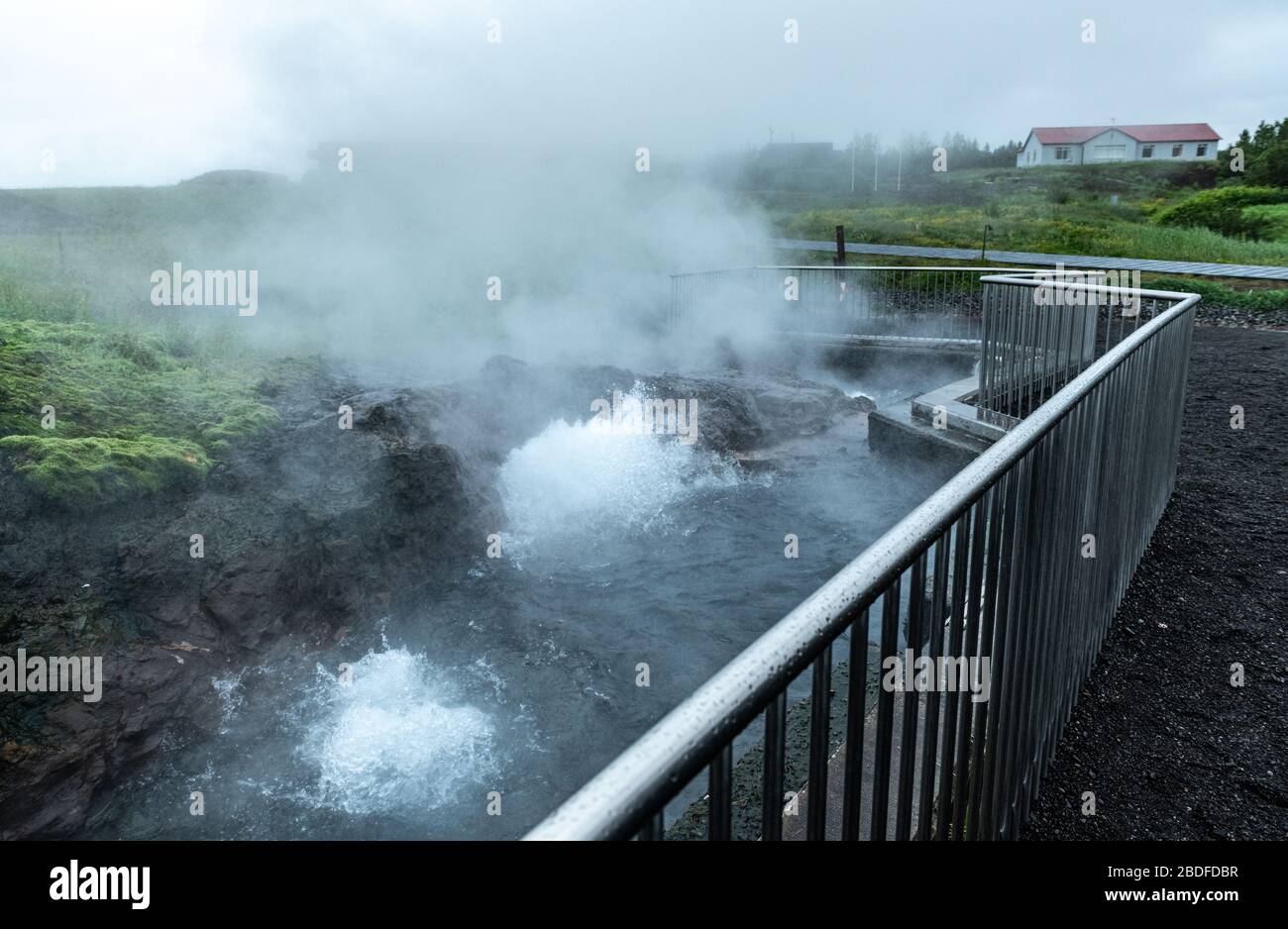 Hot Springs in Deildartunguhver near Borganes, Iceland. A tourist attraction. Stock Photo