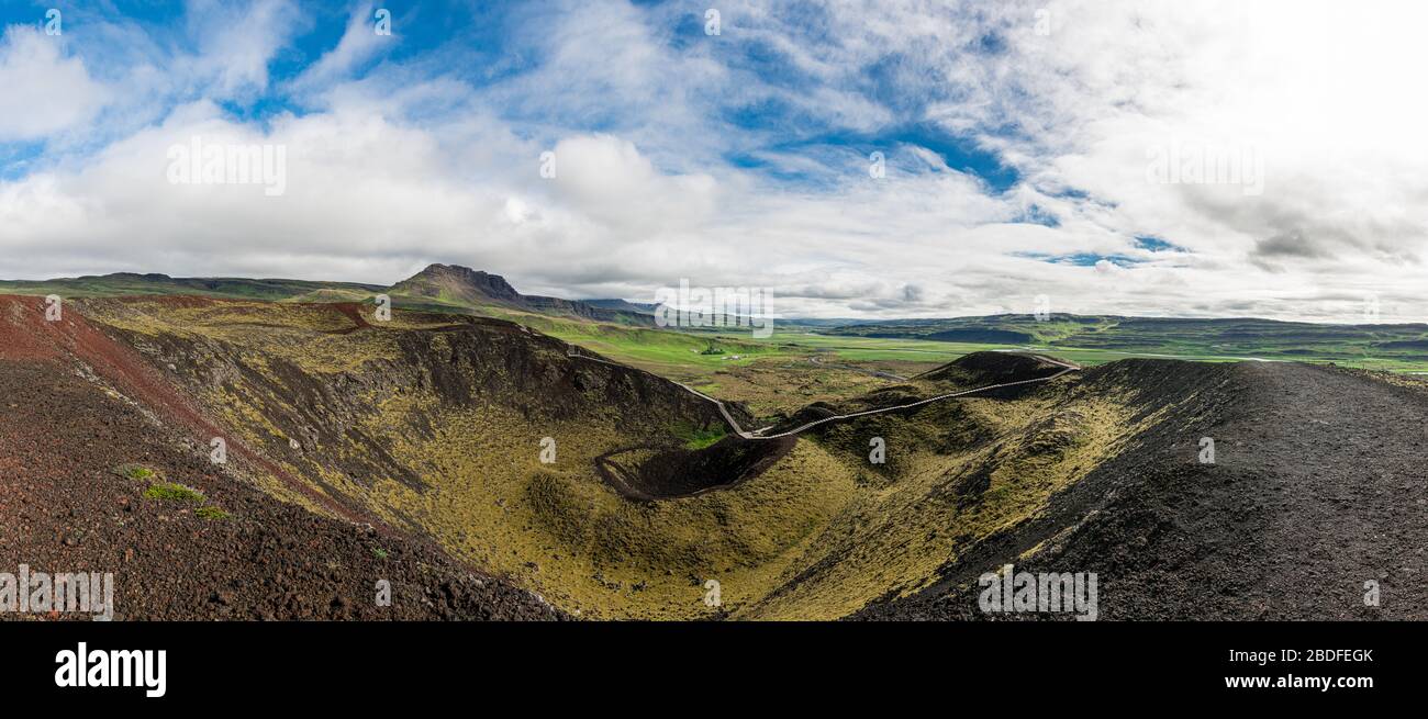 The Grabrok Volcano Crater in the western region of Iceland Stock Photo