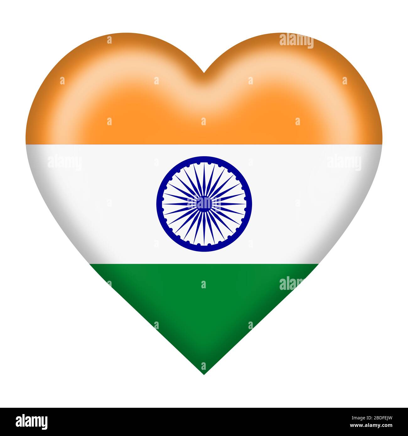 An India flag heart button isolated on white with clipping path Stock Photo