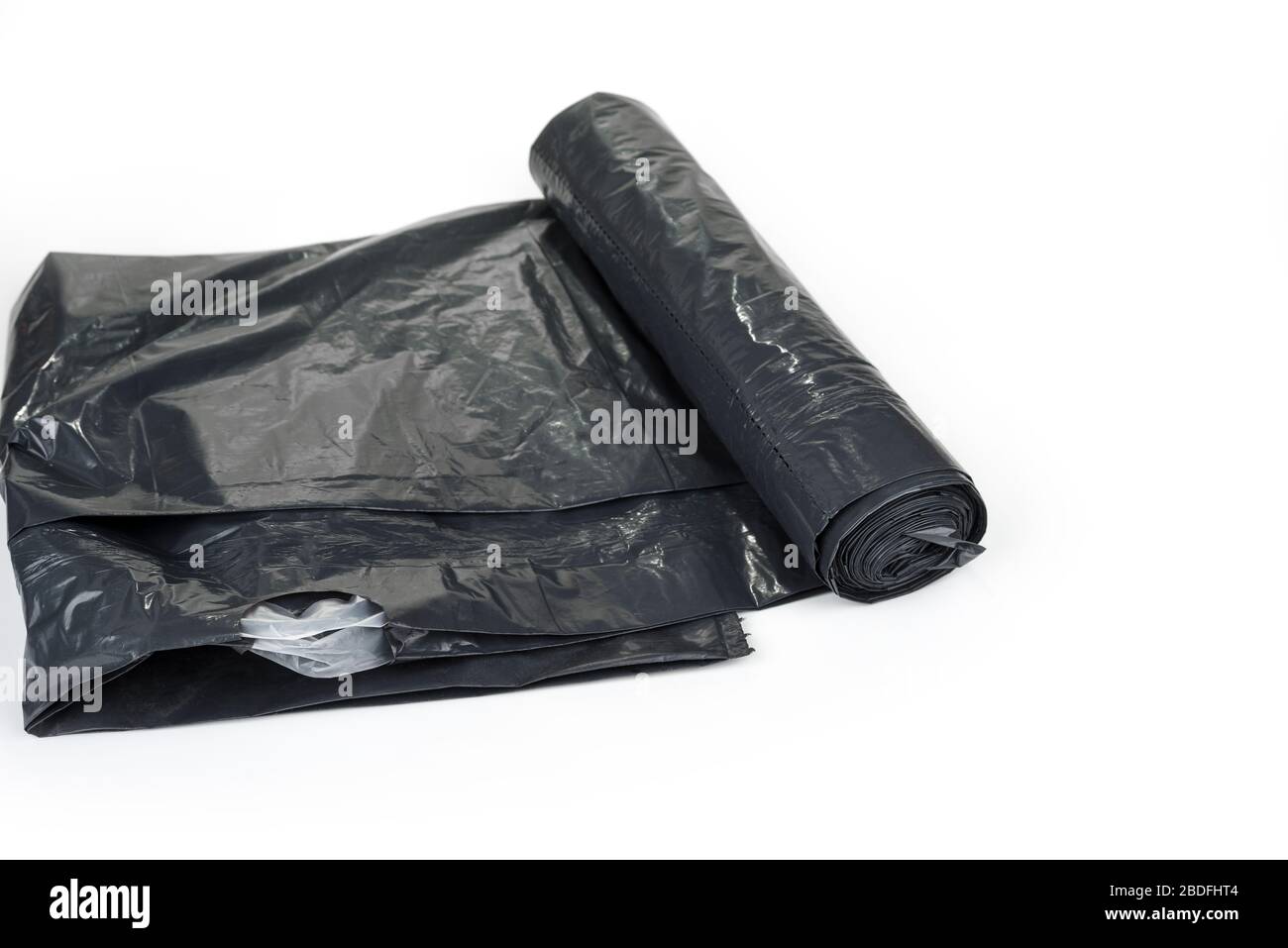 Black Drawstring Garbage Bags on a white Stock Photo