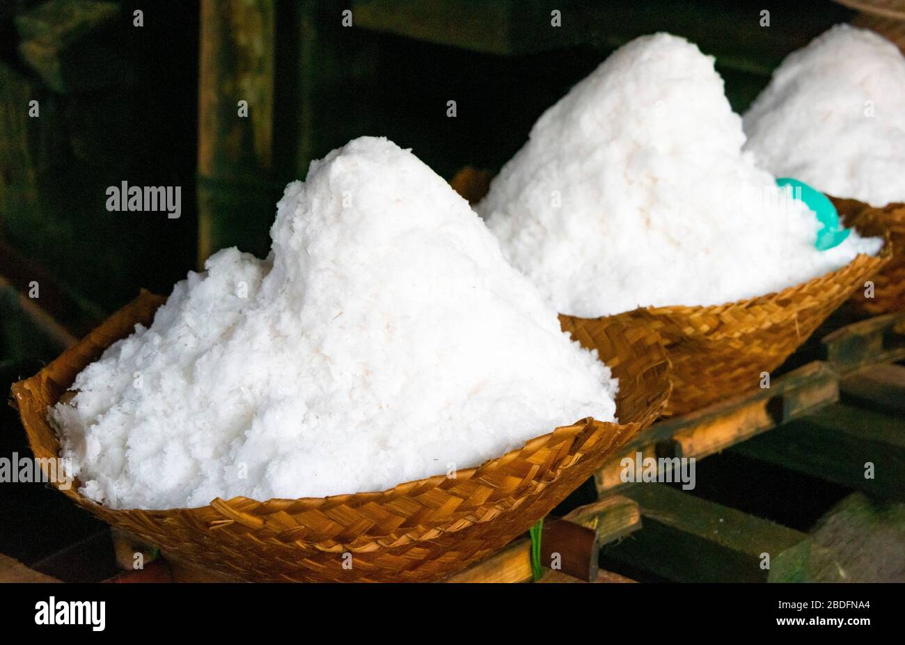 Horizontal close up of a traditional seasalt in Bali, Indonesia. Stock Photo