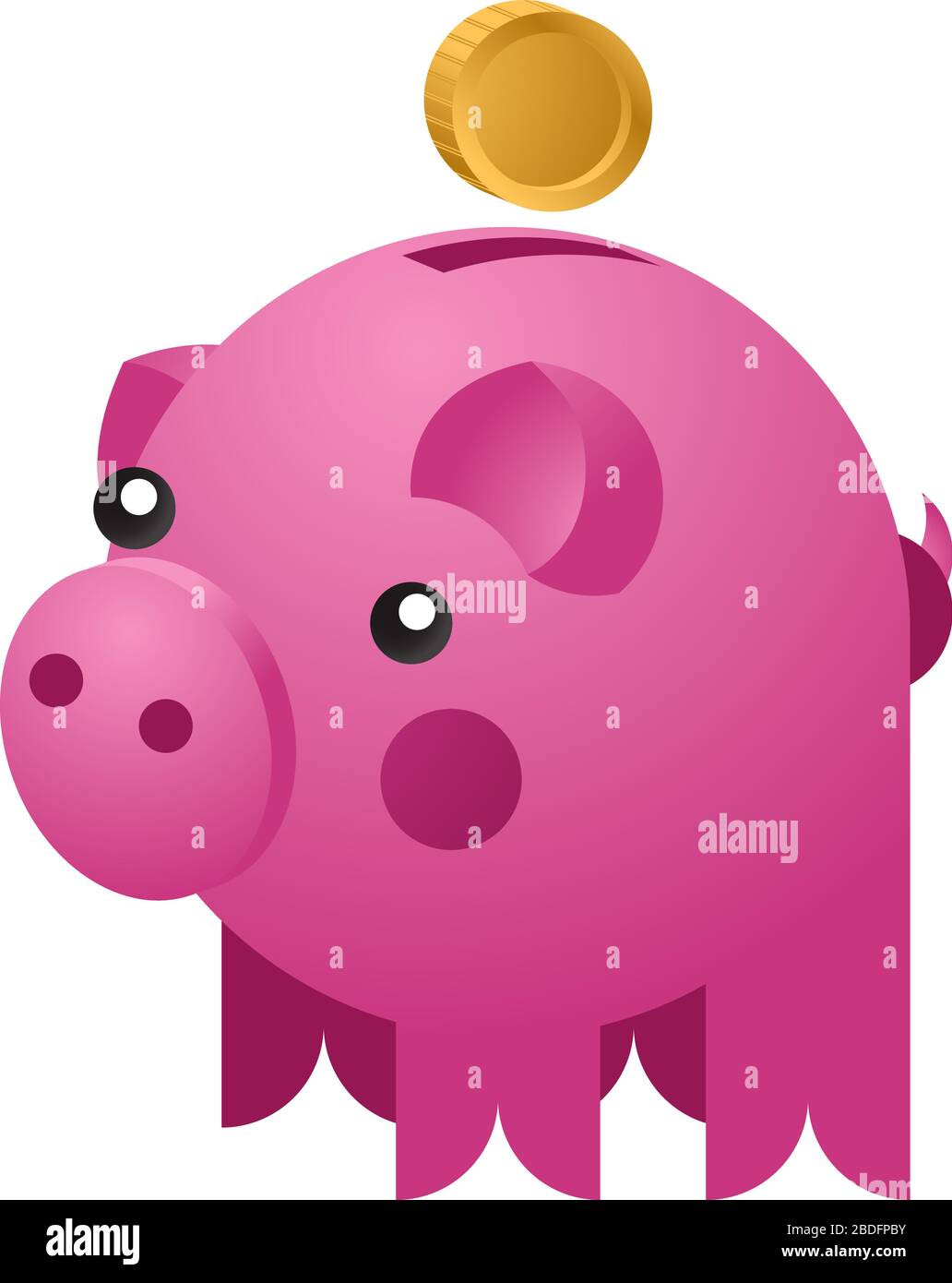 Moneybox in the form of ceramic pig with a coins falling into it. Concept of saving money. Vector illustration Stock Vector