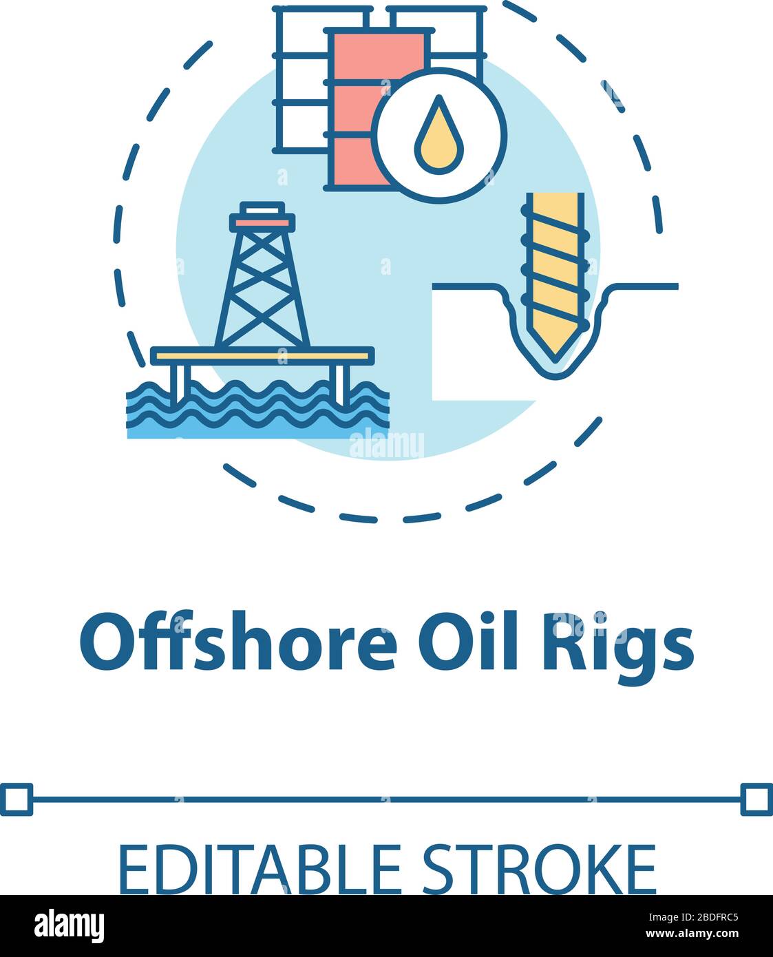 Offshore oil rigs concept icon. Industrial structure for fuel production. Petroleum extraction with drill idea thin line illustration. Vector isolated Stock Vector