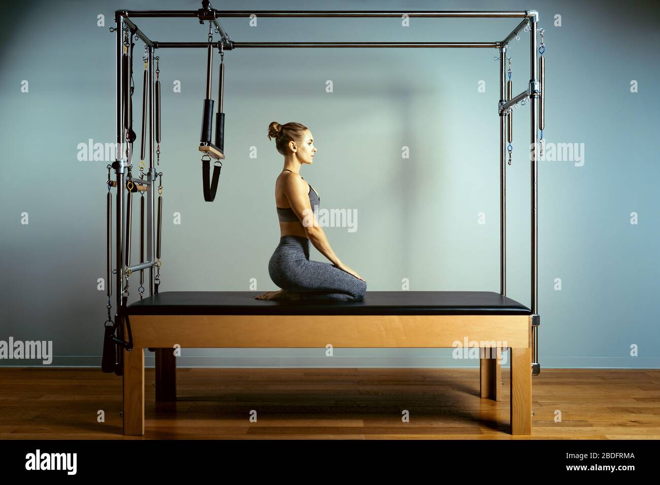 Leotard Workout Pilates Training Athletic Pilates Reformer Exercises Pilates Machine Equipment Young Woman Pilates Stretching Sport In Reformer Bed Stock Photo Alamy