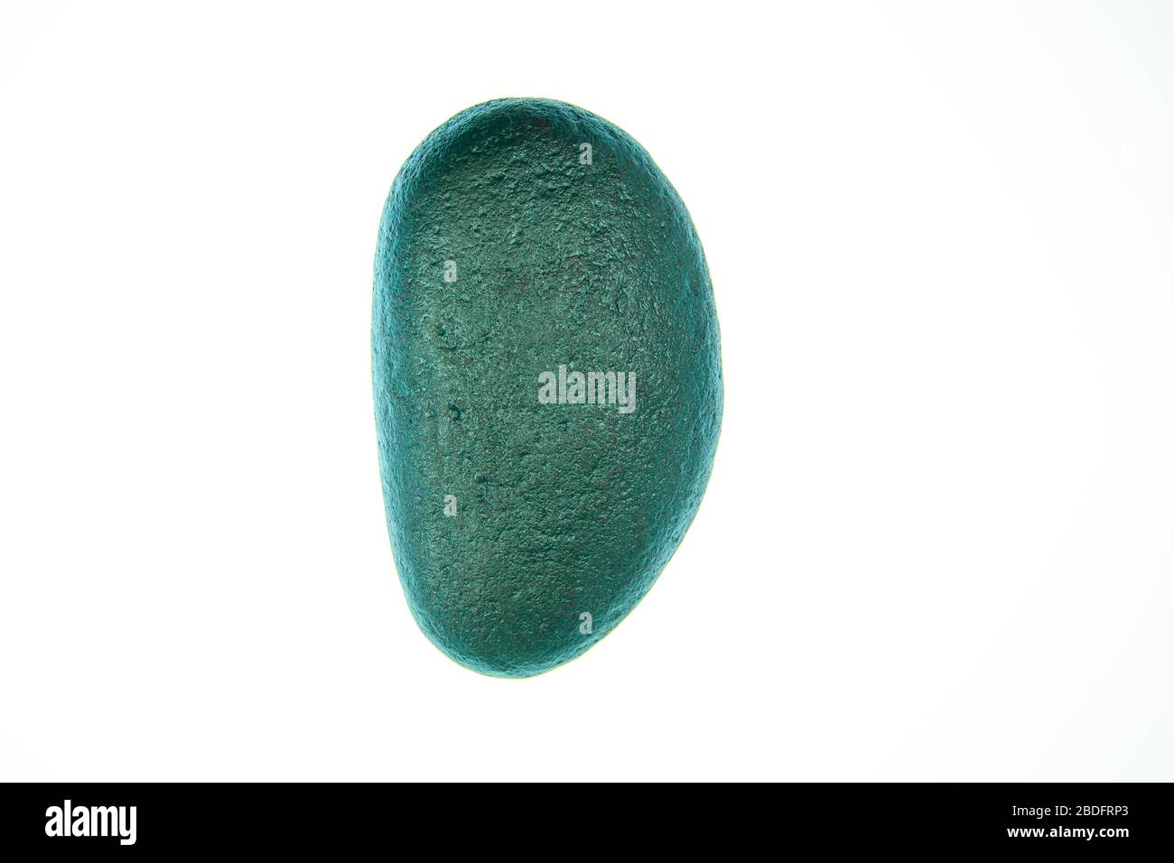 Single Turquoise painted stone with isolated white background Stock Photo