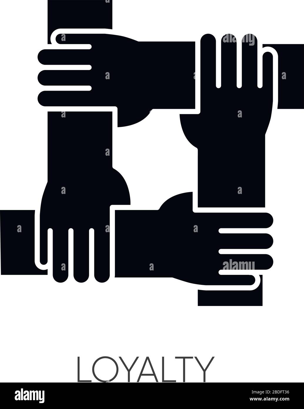 Loyalty black glyph icon. Social connection, collective bonding. Friendship, unity, teamwork