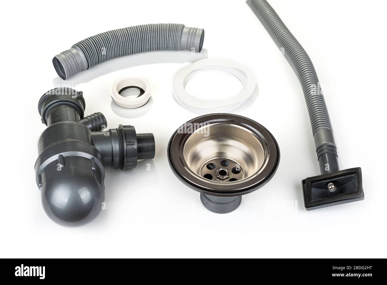 New kitchen sink bottle trap on a white background Stock Photo Alamy