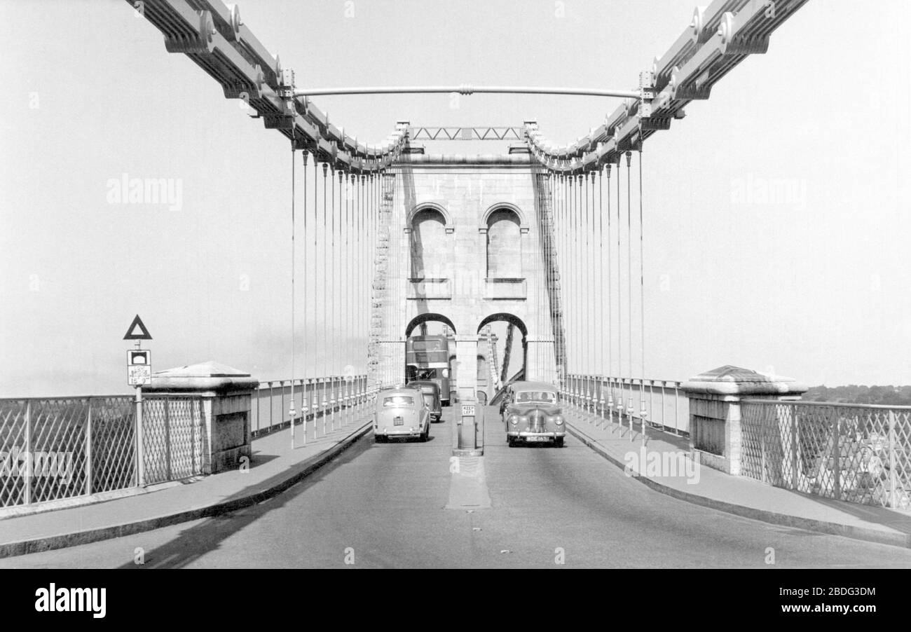Menai Bridge, the Entrance to the Bridge c1955 Stock Photo Alamy