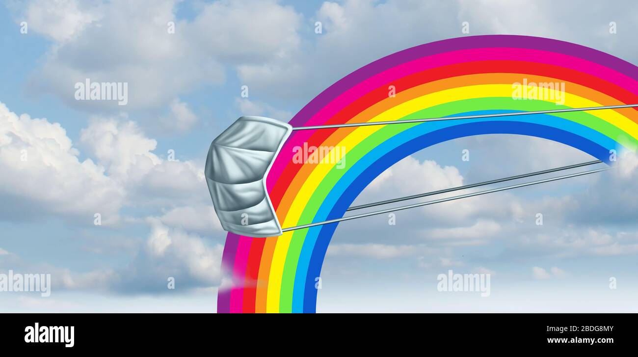 Hope rainbow background in the clouds as a as a recovery from corona virus or covid flu and influenza  as a positive symbol for the future. Stock Photo