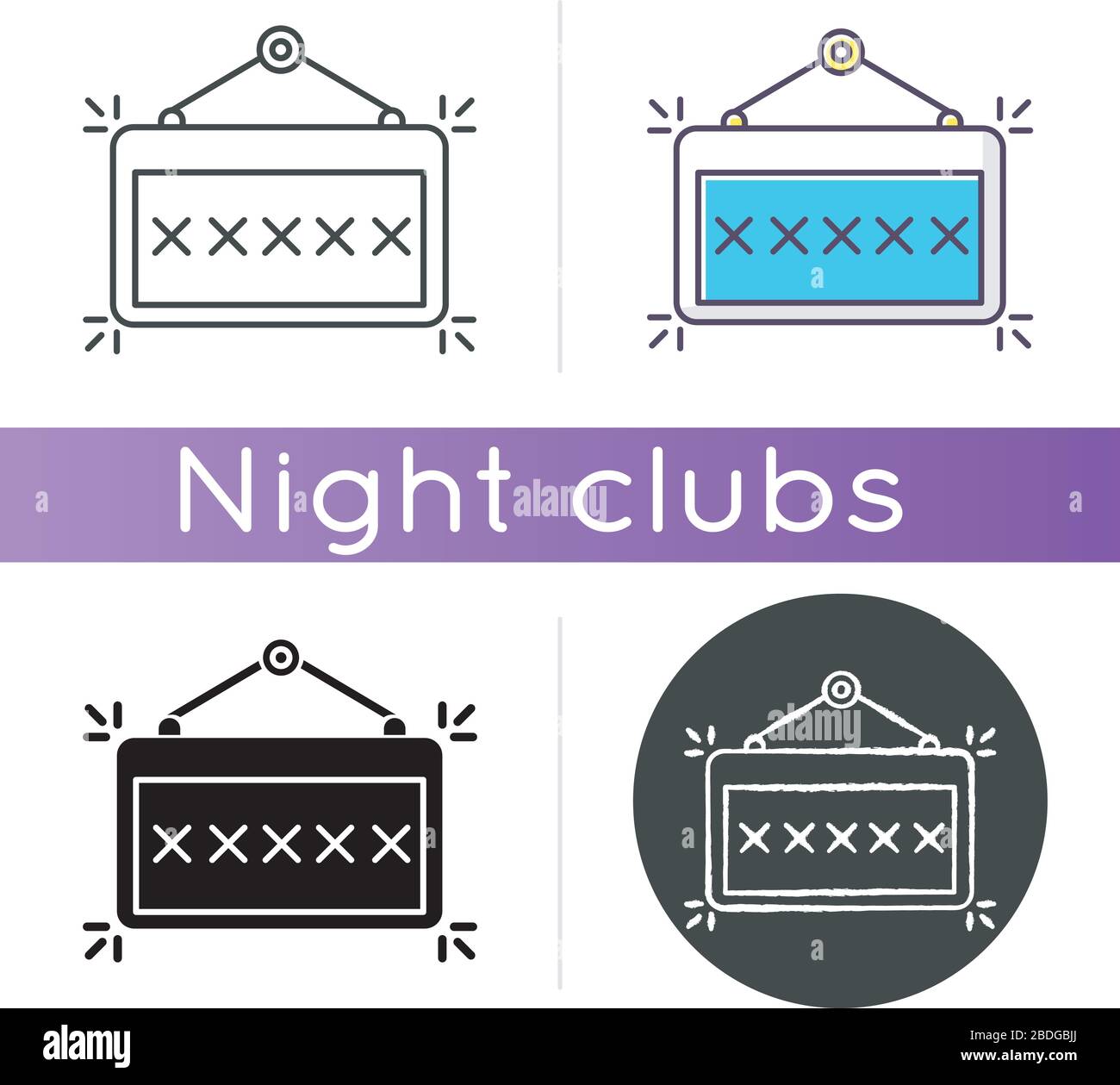 Signboard icon. Linear black and RGB color styles.. Night club ...