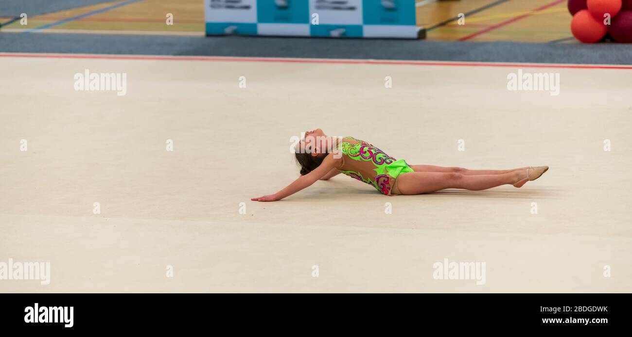 Portrait of a young gymnast. Portrait of a 7 years old girl in rhythmic