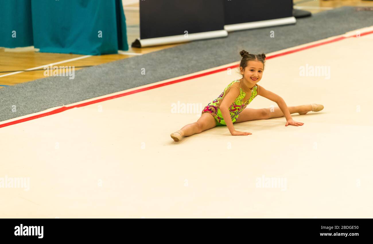 Portrait of a young gymnast. Portrait of a 7 years old girl in rhythmic