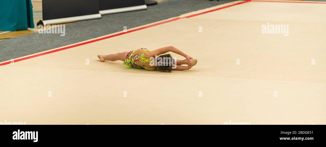 Portrait of a young gymnast. Portrait of a 7 years old girl in rhythmic