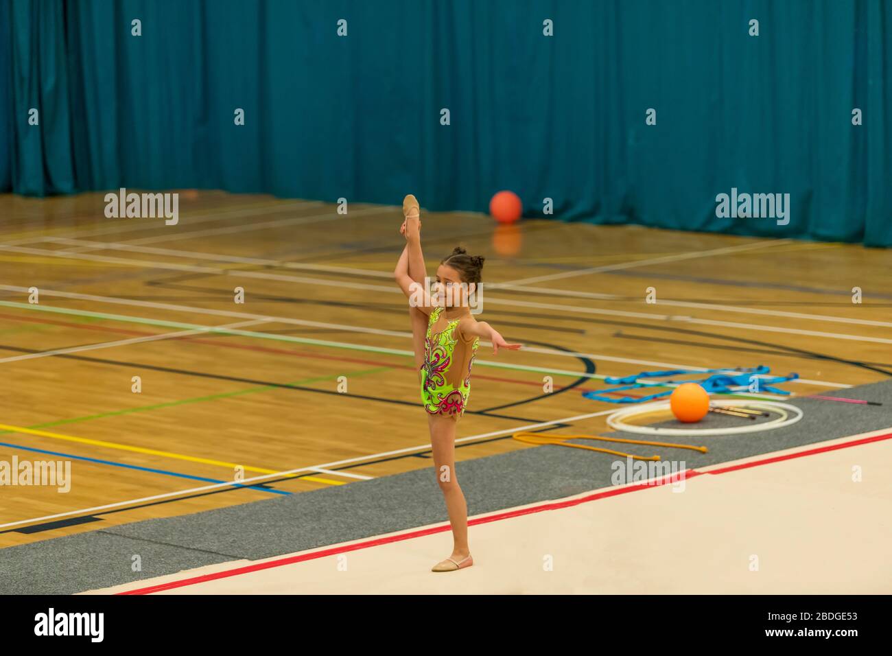 Portrait of a young gymnast. Portrait of a 7 years old girl in rhythmic