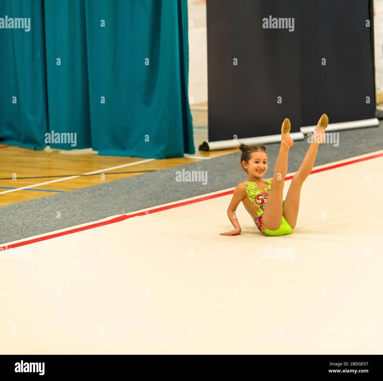 Portrait of a young gymnast. Portrait of a 7 years old girl in rhythmic