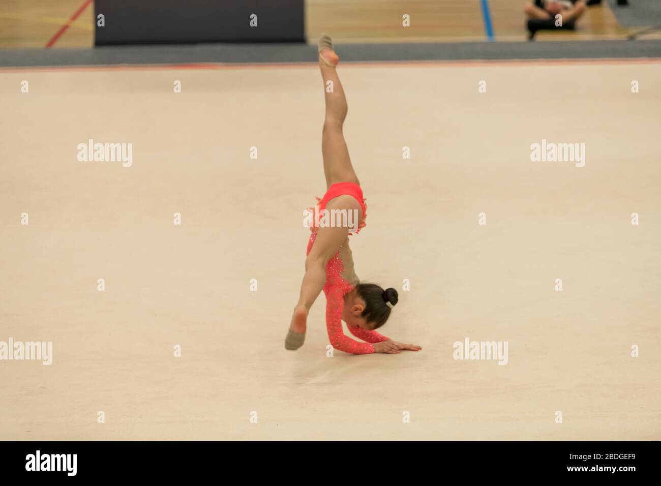 Portrait of a young gymnast. Portrait of a 7 years old girl in rhythmic