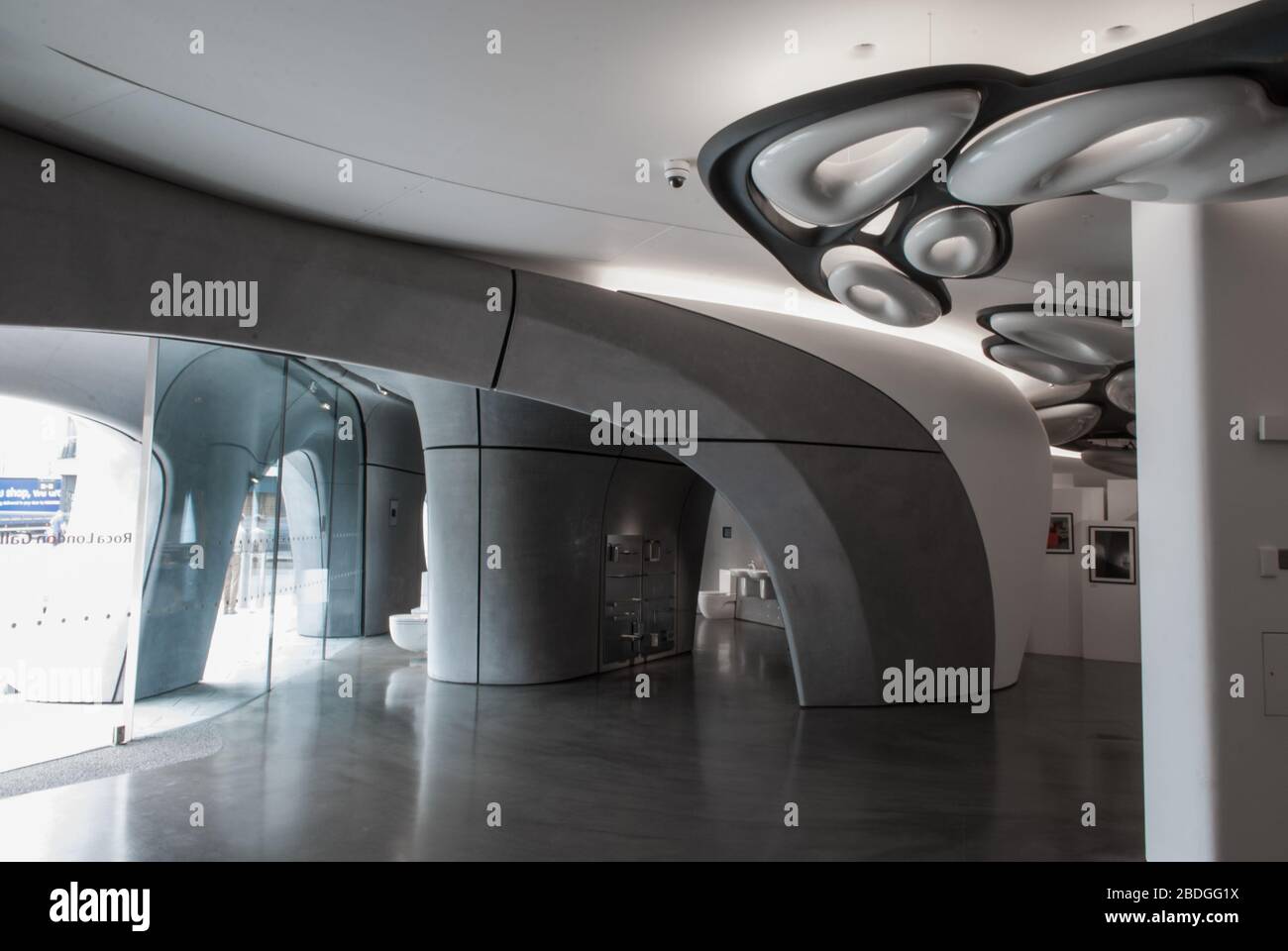 Bathrooms Showroom Interior Design Architecture Roca Gallery, Station Court, Townmead Road, Fulham, London SW6 2PY by Zaha Hadid Architect Stock Photo
