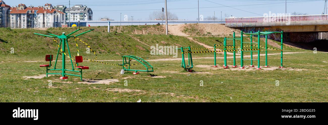 Outdoor Playground Temporary Forbidden For Use During Corona Outbreak Stock Photo