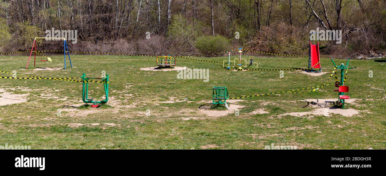 Outdoor Playground Temporary Forbidden For Use During Corona Outbreak Stock Photo