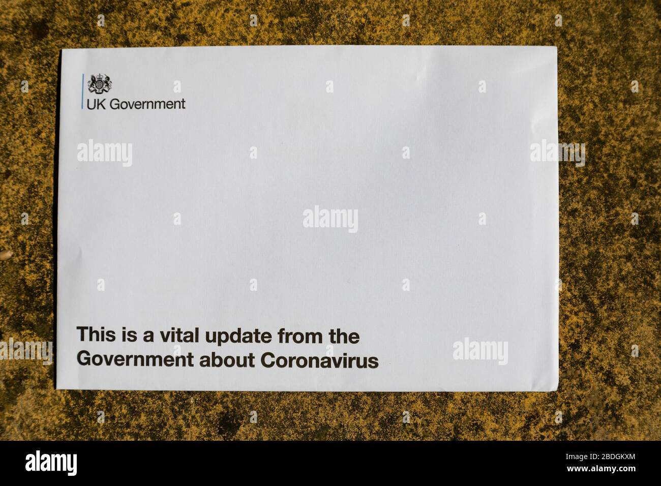 Letter from the British government explaining the need to stay indoors while the Covid-19 Corona virus is pandemic. Stock Photo